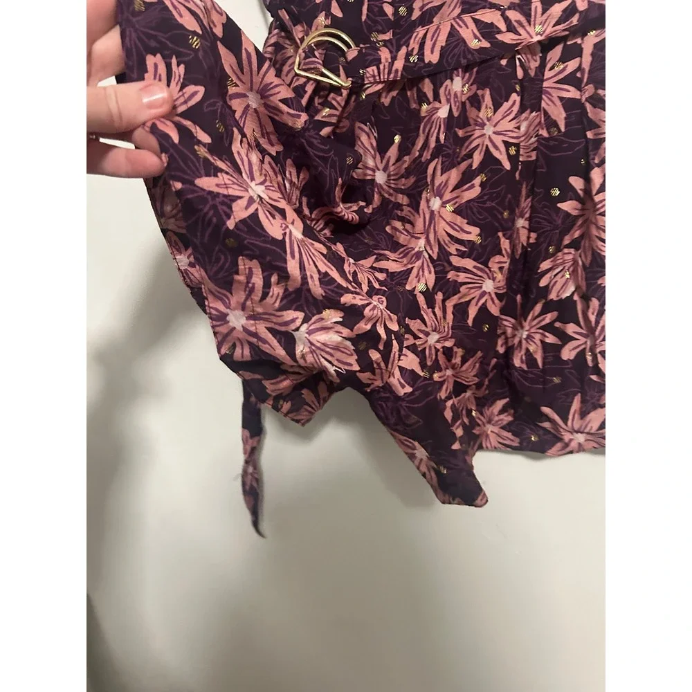 Sabina Musayev Purple Pink Floral Metallic Paperbag‎ Waist Belted Shorts Small